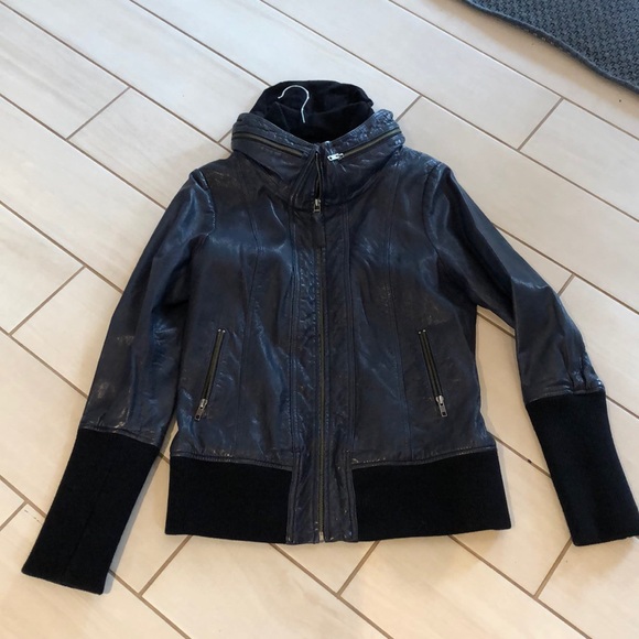 Mackage Leather Jacket Faux Hood